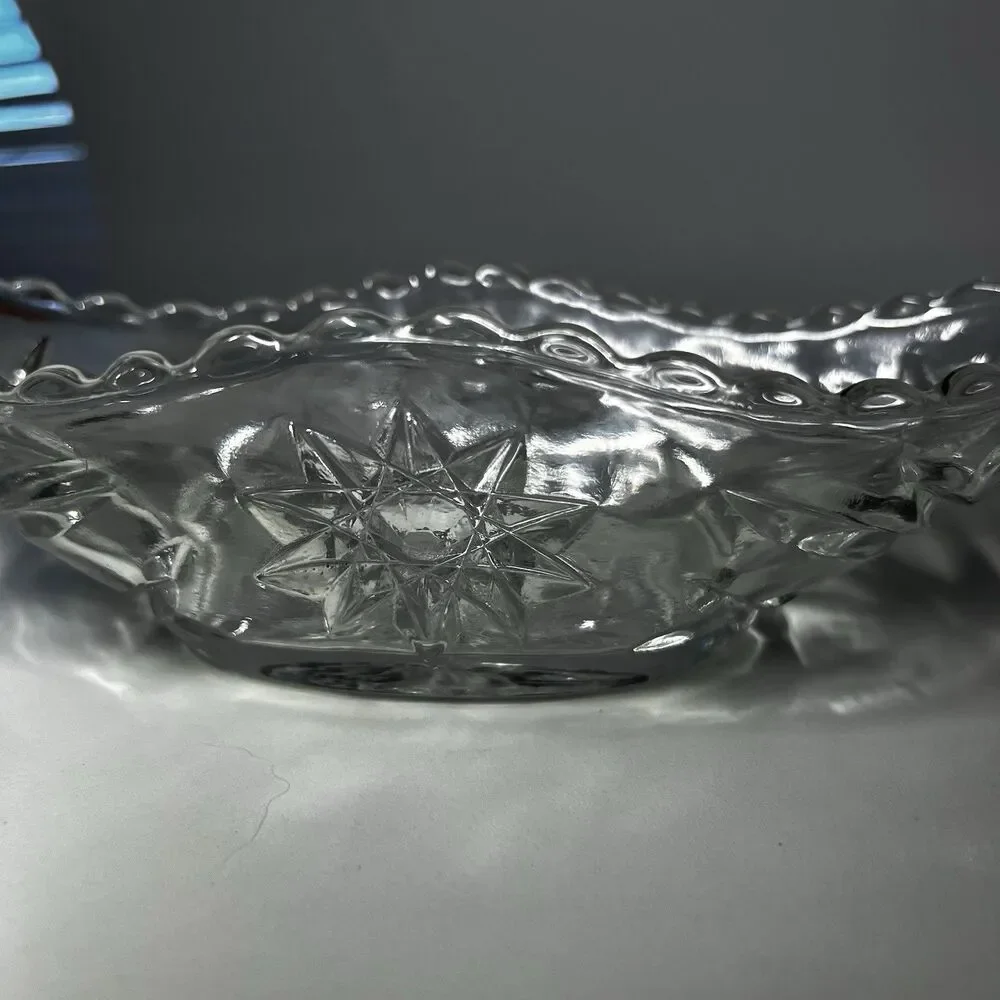 Vintage Anchor Hocking EAPC Star of David Clear Glass Banana Boat Dish 9.5